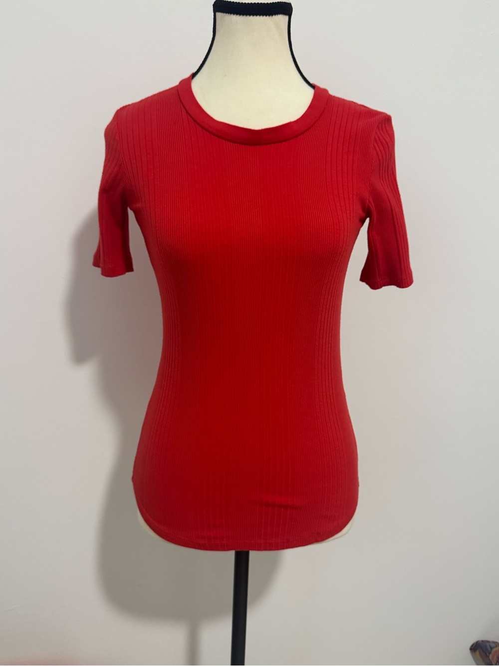 baldwin Red Ribbed Short Sleeve Crewneck Top